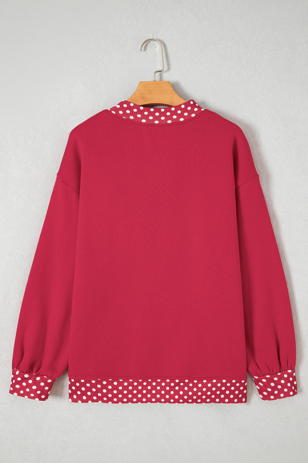 Red Dahlia Colorblock Polka Dot Contrast Trim Oversized Sweatshirt