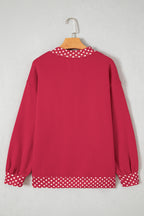 Red Dahlia Colorblock Polka Dot Contrast Trim Oversized Sweatshirt