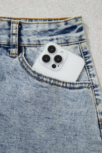 Myosotis Scalloped Detail Button Front Short Denim Skirt