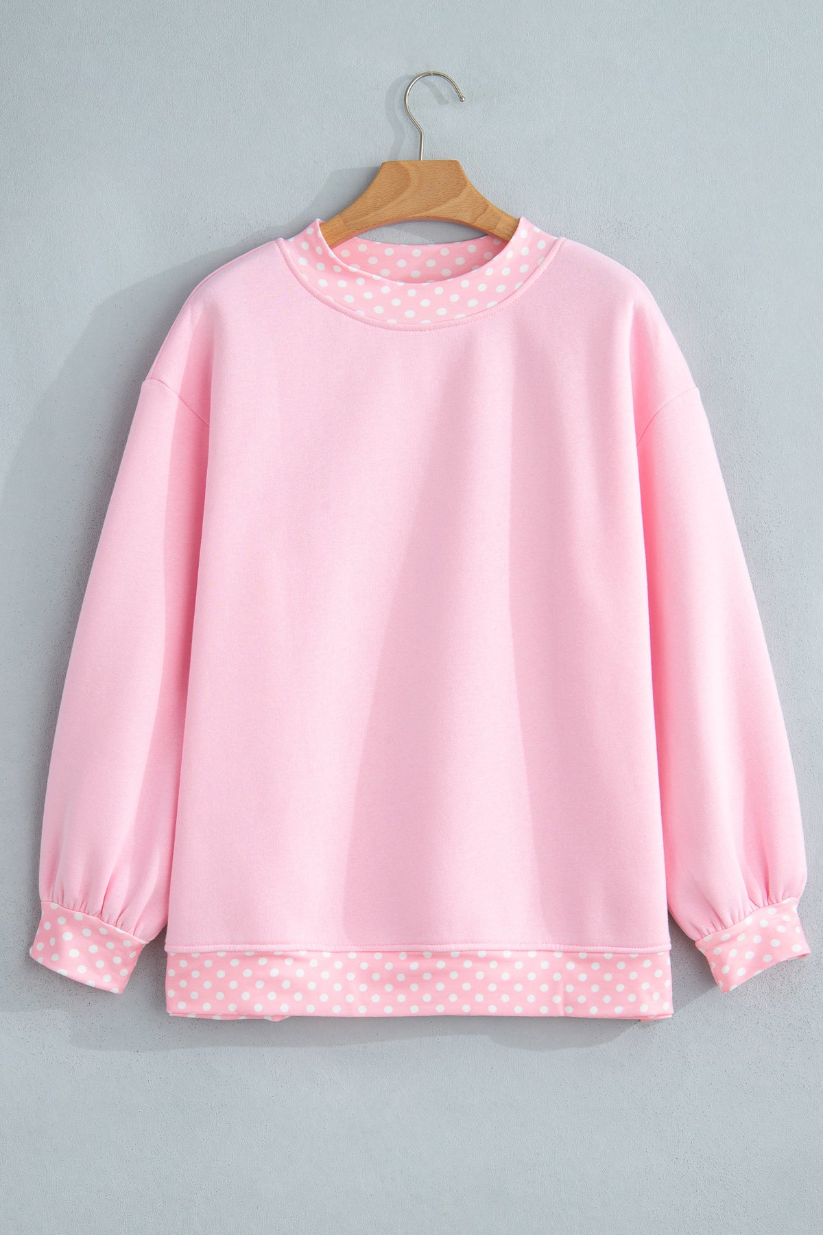 Red Dahlia Colorblock Polka Dot Contrast Trim Oversized Sweatshirt
