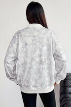 Gray Floral Print Quarter Zip Stand Neck Long Sleeve Sweatshirt