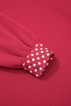 Red Dahlia Colorblock Polka Dot Contrast Trim Oversized Sweatshirt