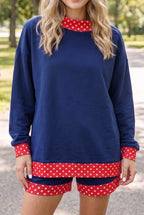Evergreen Polka Dot Trim Baggy Pullover 2pcs Short Set