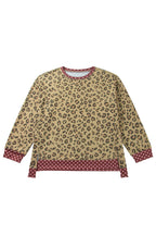 Khaki Plus Size Leopard Print Contrast Polka Dot Trim Long Sleeve Top