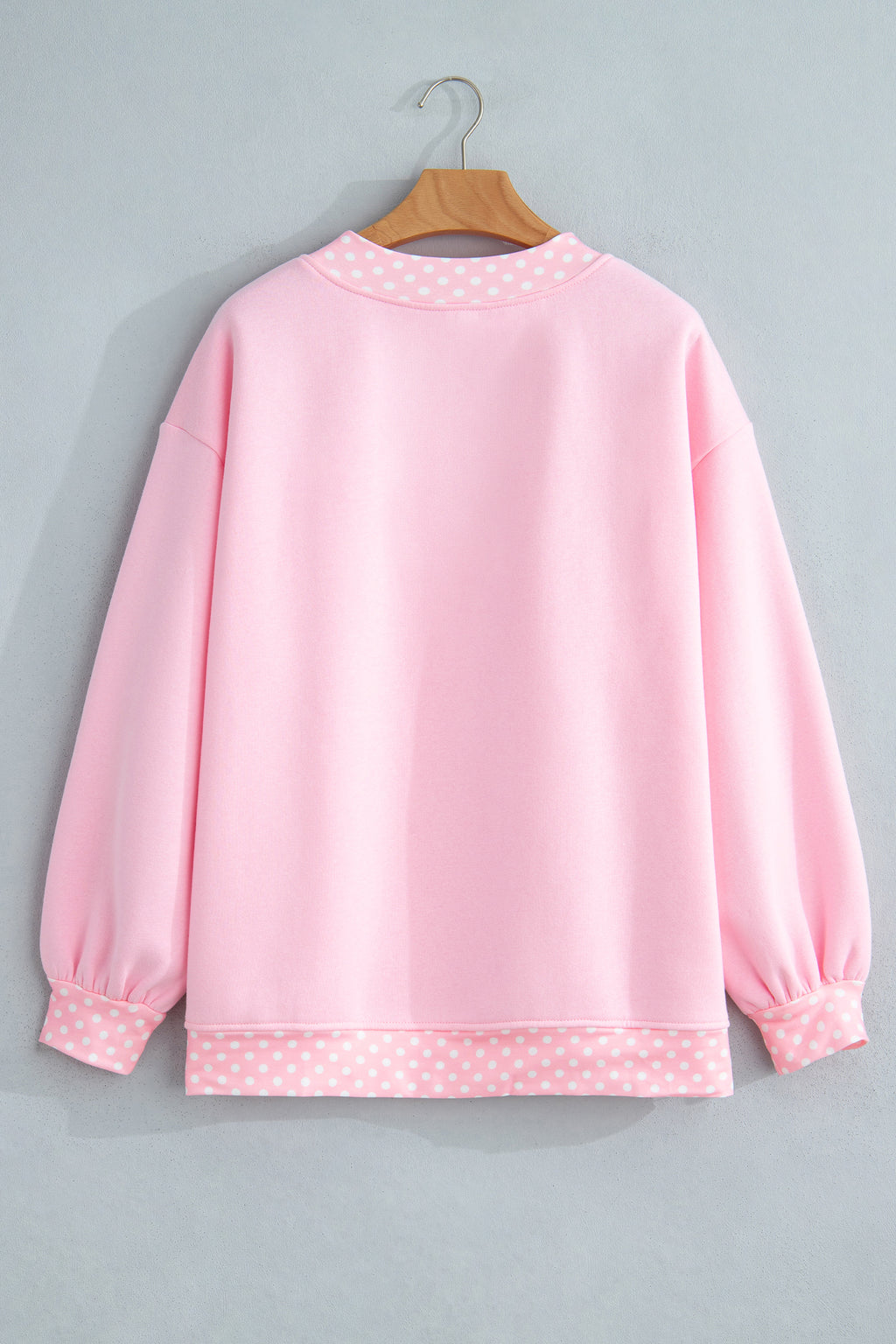 Red Dahlia Colorblock Polka Dot Contrast Trim Oversized Sweatshirt