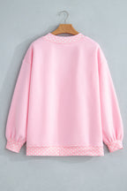 Red Dahlia Colorblock Polka Dot Contrast Trim Oversized Sweatshirt