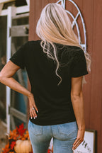 Black Sequin Bow Ghost Patched Halloween Graphic Tee