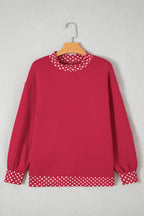 Red Dahlia Colorblock Polka Dot Contrast Trim Oversized Sweatshirt