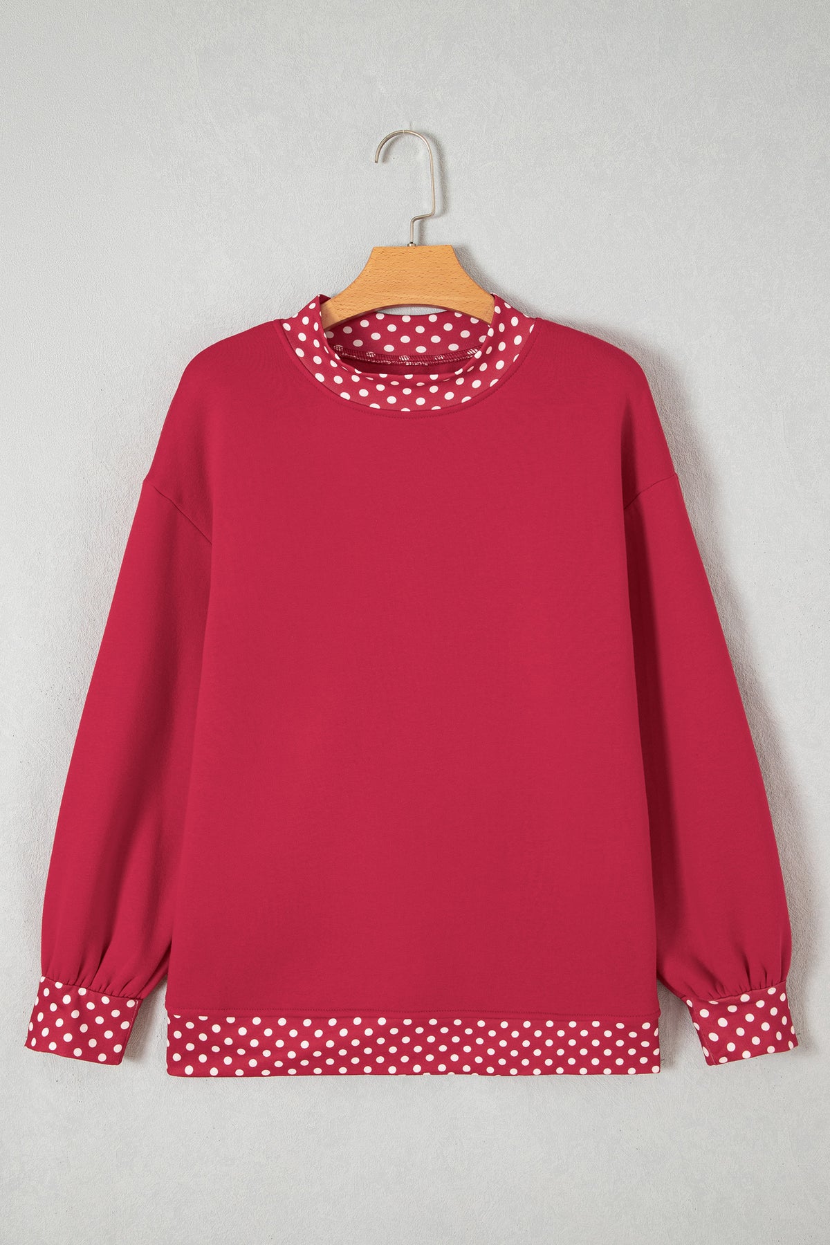 Red Dahlia Colorblock Polka Dot Contrast Trim Oversized Sweatshirt
