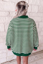 Red Stripe Christmas Slogan Embroidery Patched Mock Neck Oversized Sweatshirt