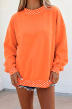 Red Dahlia Colorblock Polka Dot Contrast Trim Oversized Sweatshirt