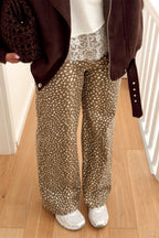 Brown Cheetah Print Pocketed Casual Shift Jeans