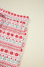 White Christmas Pattern Print Shirt Style Long 2pcs Pajama Set