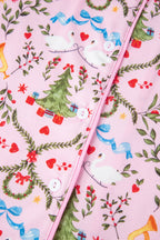 Pink Nutcracker Doll Christmas Print Ribbon Tie Waist Short 2pcs Pajama Set