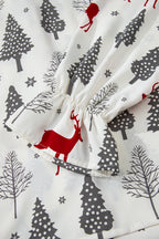 White Christmas Fashion Print Velvet Trim Bow Knot Pajama 2pcs Short Set