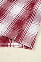 Red Retro Plaid Long Sleeve Shirt Drawstring Shorts 2pcs Lounge Set
