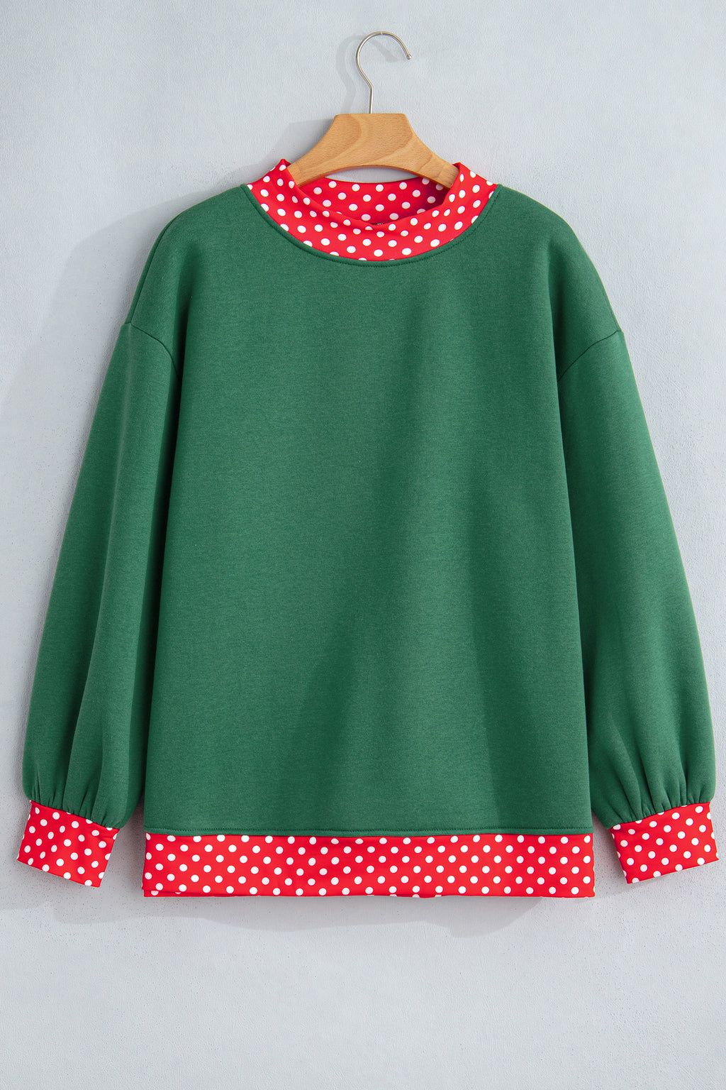 Red Dahlia Colorblock Polka Dot Contrast Trim Oversized Sweatshirt