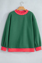 Red Dahlia Colorblock Polka Dot Contrast Trim Oversized Sweatshirt