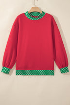 Red Dahlia Colorblock Polka Dot Contrast Trim Oversized Sweatshirt