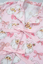 Pink Santa Print Paneling Shift Silhouette Short Sleeve Lounge Set
