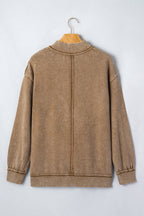 Brown High Neck Long Sleeve Toner Washed Vintage Sweatshirt