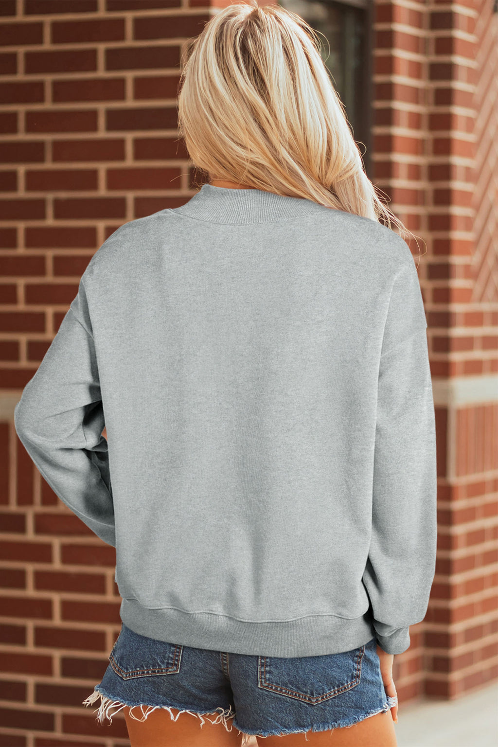 Gray Western Style Mallard Duck Printed Graphic Baggy Mock Neck Sweatshirt