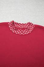 Red Dahlia Colorblock Polka Dot Contrast Trim Oversized Sweatshirt