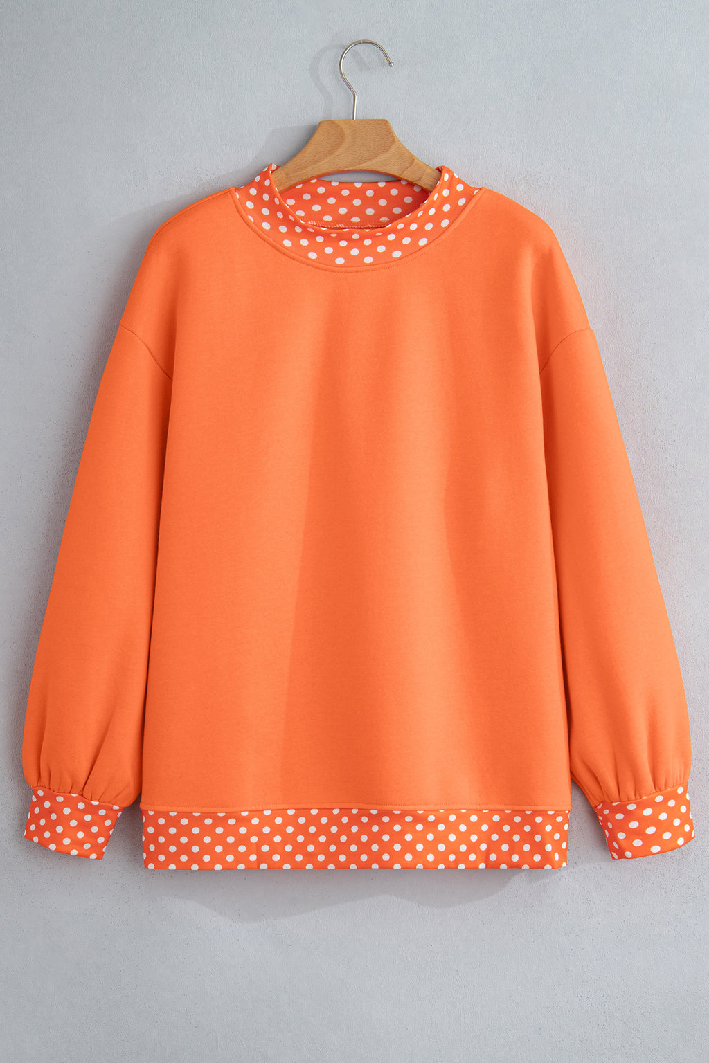 Red Dahlia Colorblock Polka Dot Contrast Trim Oversized Sweatshirt