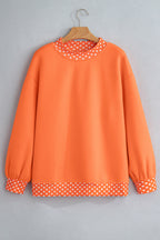Red Dahlia Colorblock Polka Dot Contrast Trim Oversized Sweatshirt