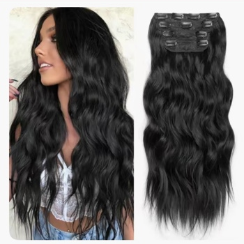 Long wavy clip-in synthetic hair extensions