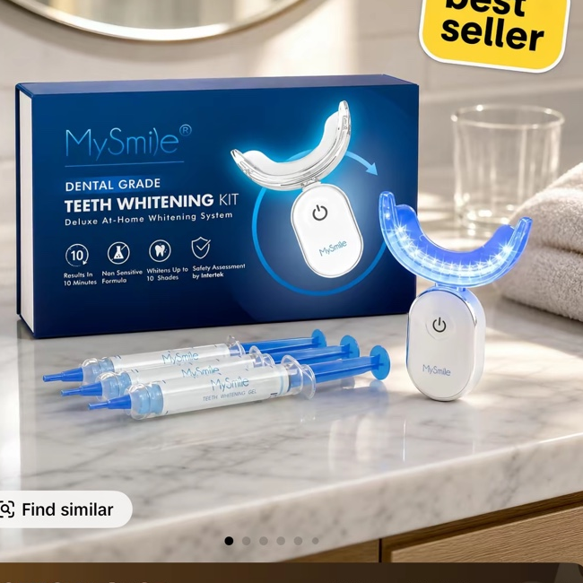 LED teeth whitening kit with mouthpiece and gel syringes
